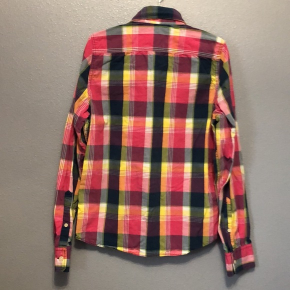 Hollister shirt Men's Large L 100% Cotton plaid long sleeve pink blue green EUC - Picture 9 of 13